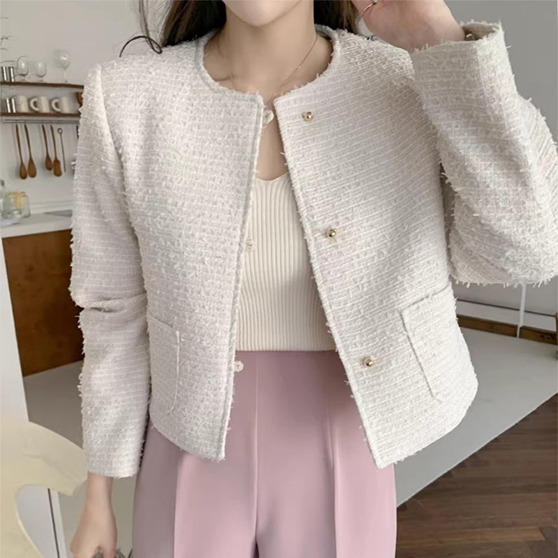 氣質升級圓領毛呢短外套