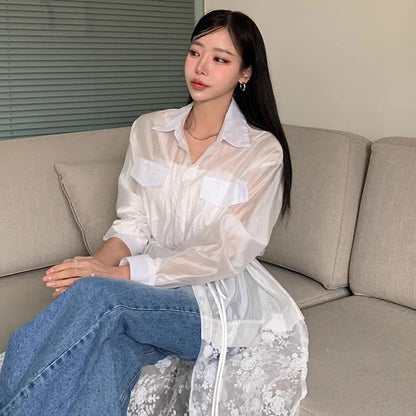蕾絲襯衫長版罩衫