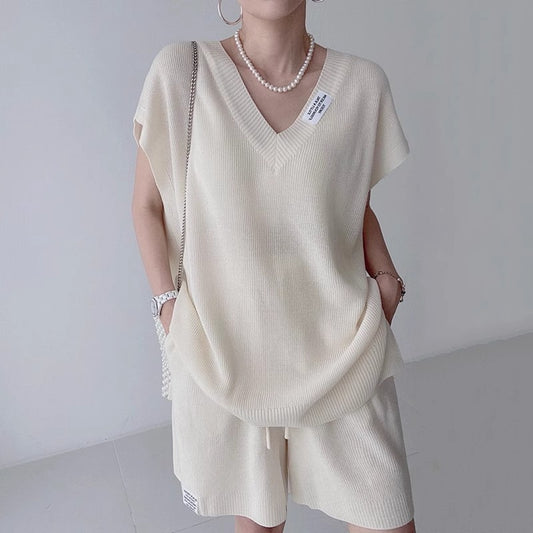 超舒服鬆弛感V領短褲套裝