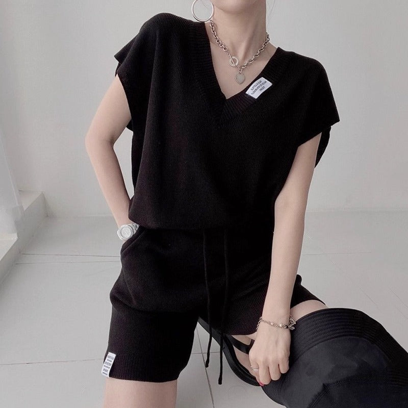 超舒服鬆弛感V領短褲套裝