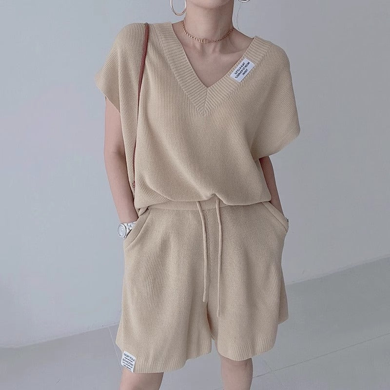 超舒服鬆弛感V領短褲套裝