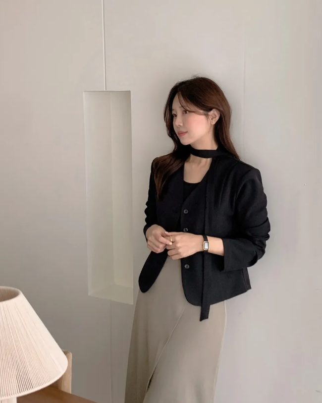 韓范系帶氣質西裝短外套