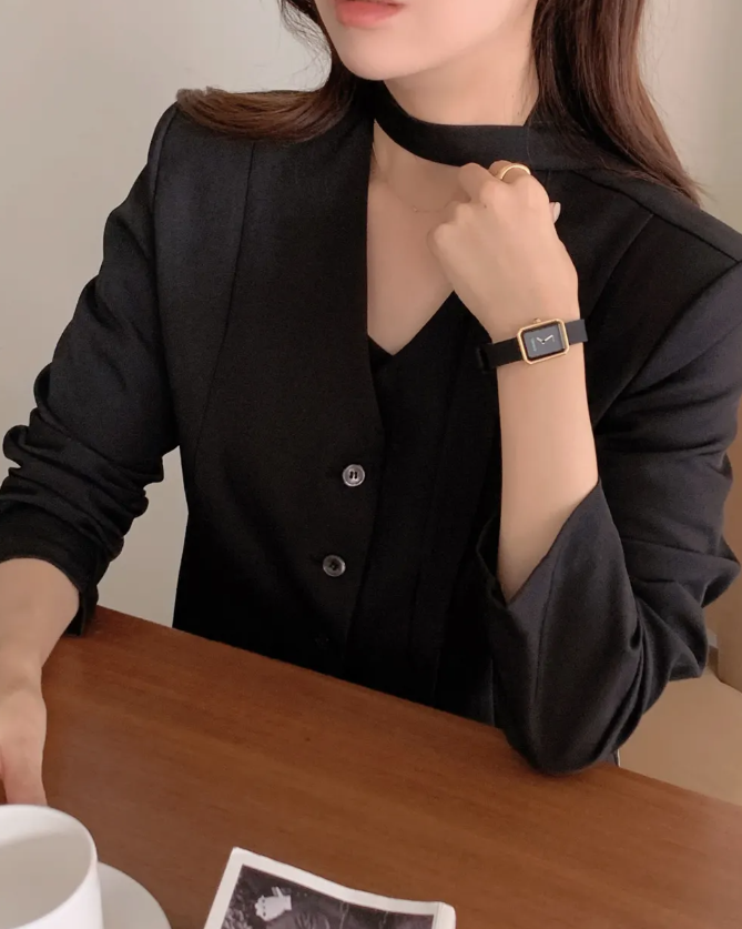 韓范系帶氣質西裝短外套