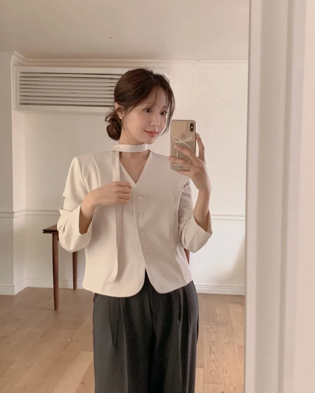 韓范系帶氣質西裝短外套