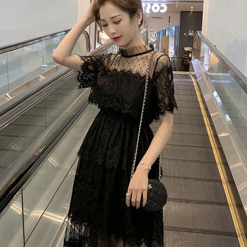 優雅貴氣超美黑色蕾絲洋裝
