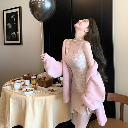 最愛儀式感方領甜美小香無袖洋裝+罩衫