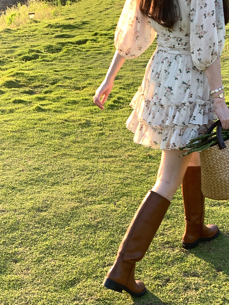 V領心花盛開甜美碎花洋裝 - TWINKLE