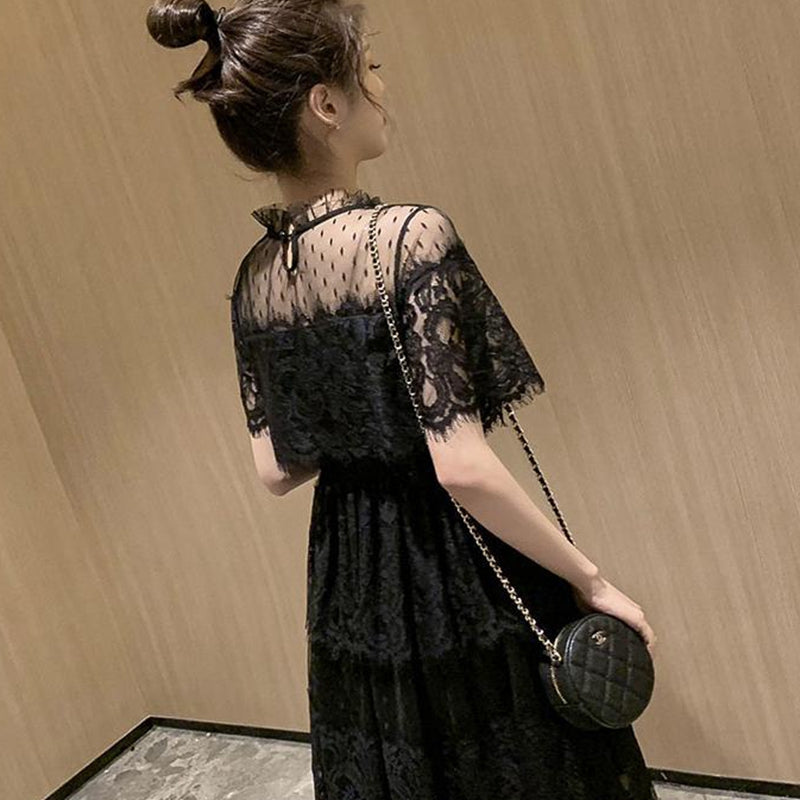 優雅貴氣超美黑色蕾絲洋裝