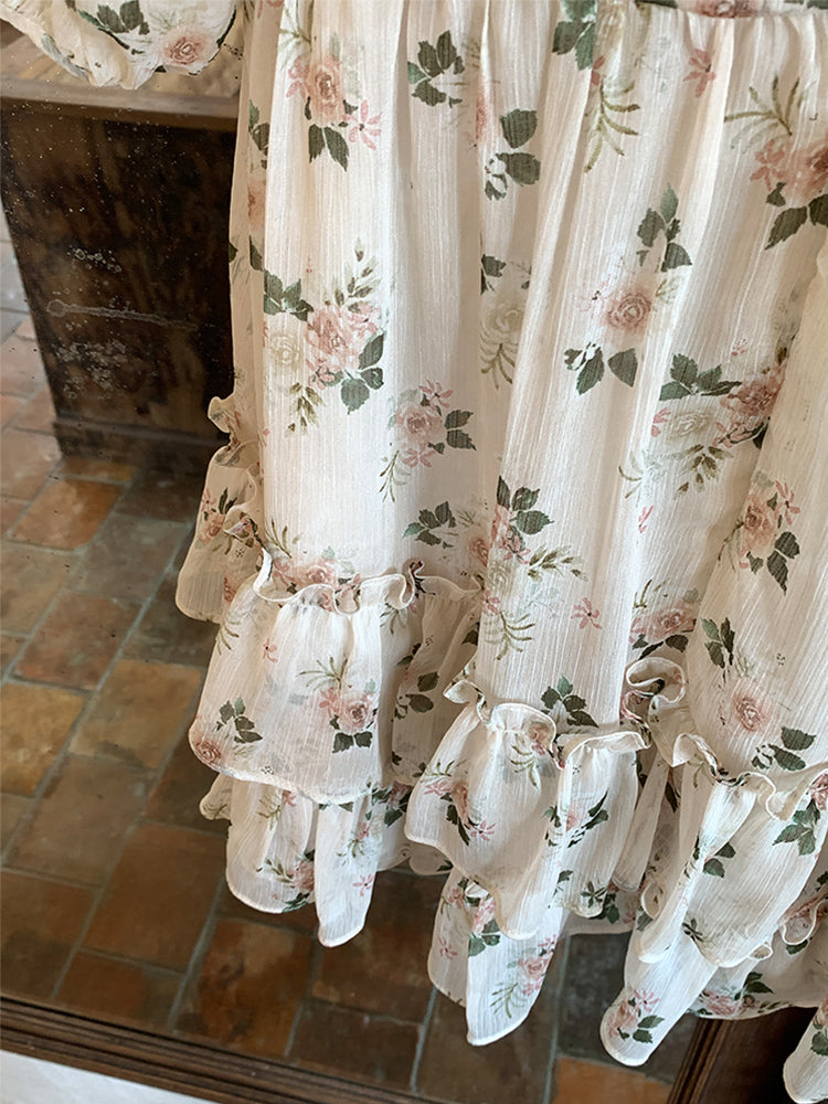 V領心花盛開甜美碎花洋裝 - TWINKLE