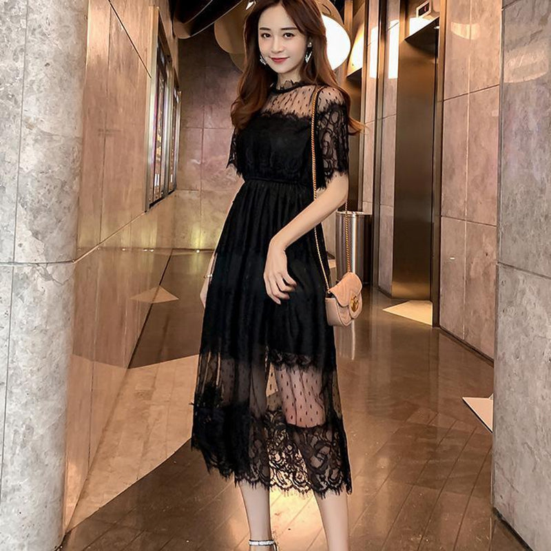 優雅貴氣超美黑色蕾絲洋裝