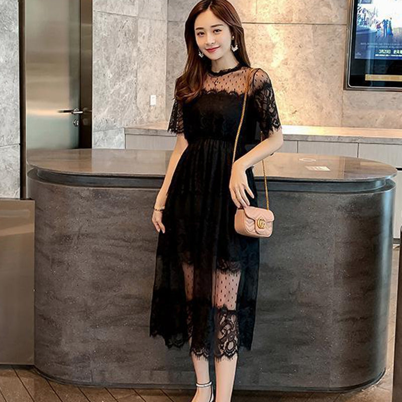 優雅貴氣超美黑色蕾絲洋裝