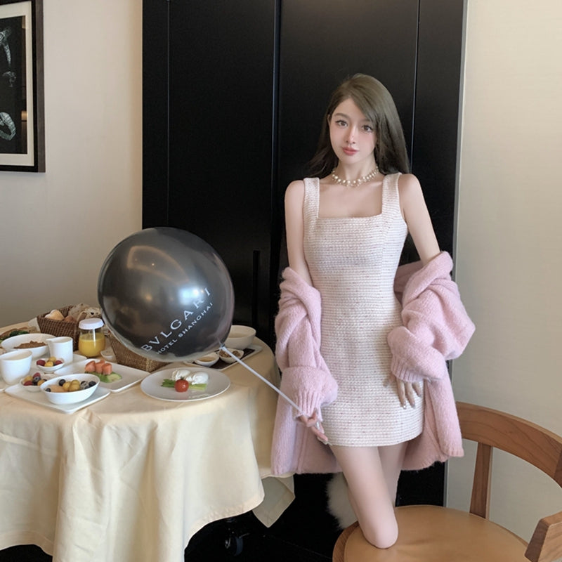 最愛儀式感方領甜美小香無袖洋裝+罩衫