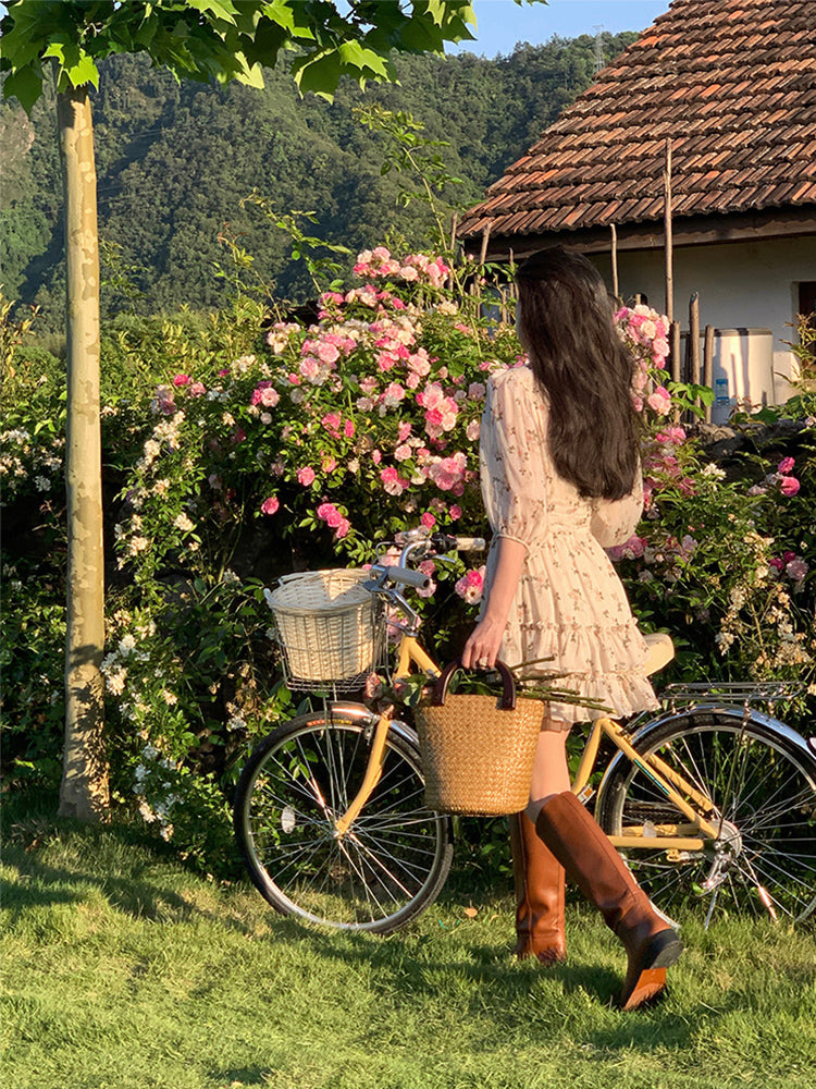 V領心花盛開甜美碎花洋裝 - TWINKLE