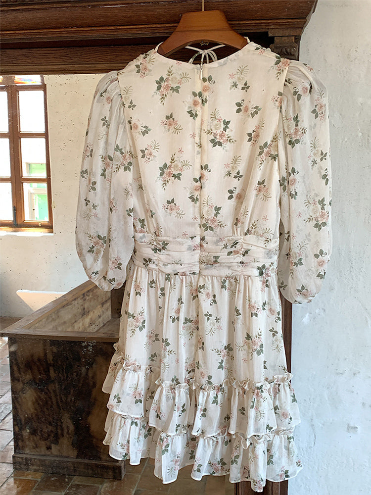 V領心花盛開甜美碎花洋裝 - TWINKLE